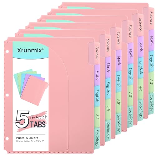 XY026 Trennblätter mit 5 Registerkarten für 3-Ringordner, 30 Stück, robuste Ordner-Trennblätter mit Tasche für 21,6 x 27,9 cm, Ordner-Trennblätter mit 1/5 Schnittreitern für Schule, Büro, Organisation XY026 Trennblätter mit 5 Registerkarten für 3-Ringordner, 30 Stück, robuste Ordner-Trennblätter mit Tasche für 21,6 x 27,9 cm, Ordner-Trennblätter mit 1/5 Schnittreitern für Schule, Büro, Organisation von XRUNMIX
