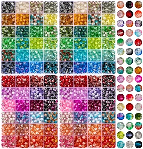 XSEINO Glasperlen für Schmuckherstellung, runde Glasperlen, 8 mm, für Armbänder, Ohrringe, Halsketten und Bastelarbeiten, 48 schillernde Farben, 2400 Stück von XSEINO
