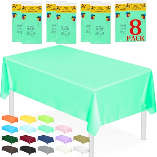 XSEINO Hochwertige Kunststoff-Tischdecke, rechteckig, Einweg-Tischdecken, wasserdicht, für Geburtstag, Hochzeit, Jahrestag, Abschluss, Party, Dekoration, 137,2 x 274,3 cm, Hellgrün, 8 Stück XSEINO Hochwertige Kunststoff-Tischdecke, rechteckig, Einweg-Tischdecken, wasserdicht, für Geburtstag, Hochzeit, Jahrestag, Abschluss, Party, Dekoration, 137,2 x 274,3 cm, Hellgrün, 8 Stück von XSEINO