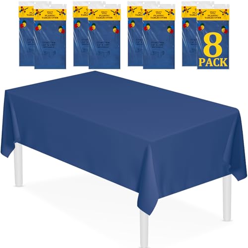 XSEINO Hochwertige Kunststoff-Tischdecke, rechteckig, Einweg-Tischdecken, wasserdicht, für Geburtstag, Hochzeit, Jahrestag, Abschluss, Party, Dekoration, 137,2 x 274,3 cm, Marineblau, 8 Stück XSEINO Hochwertige Kunststoff-Tischdecke, rechteckig, Einweg-Tischdecken, wasserdicht, für Geburtstag, Hochzeit, Jahrestag, Abschluss, Party, Dekoration, 137,2 x 274,3 cm, Marineblau, 8 Stück von XSEINO