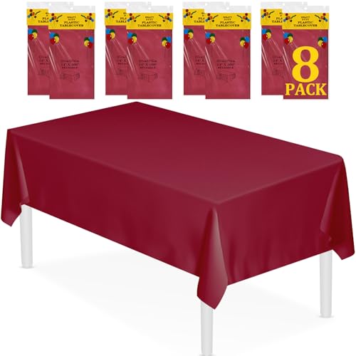 XSEINO Hochwertige Kunststoff-Tischdecke, rechteckig, Einweg-Tischdecken, wasserdicht, für Geburtstag, Hochzeit, Jahrestag, Abschluss, Party, Dekoration, 137,2 x 274,3 cm, Weinrot, 8 Stück XSEINO Hochwertige Kunststoff-Tischdecke, rechteckig, Einweg-Tischdecken, wasserdicht, für Geburtstag, Hochzeit, Jahrestag, Abschluss, Party, Dekoration, 137,2 x 274,3 cm, Weinrot, 8 Stück von XSEINO