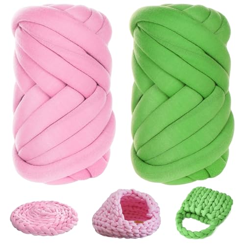 XSHAO® 2 Stück Armstricken Wolle 500g/25m, Dicke Wolle zum Handstricken Chunky Wolle für Taschen/Decken/Körbe/Haustiernester/DIY-Kunsthandwerk (Rosa/Grün) von XSHAO