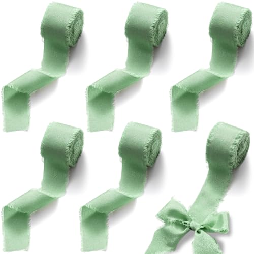 XSHAO® 6 Rollen Schleifenband Eukalyptus Grün, Chiffonband 4 cm x 30 m Geschenkband Chiffon für Hochzeitseinladungen/Brautsträuße/Verpacken von Geschenken/DIY-Kunsthandwerk von XSHAO
