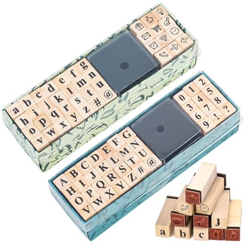 XSHAO® 80 Stk Stempel Buchstaben Set, Alphabet Holzstempel Buchstaben Zahlen und Symbole mit Stempelkissen für DIY Grußkarten/Scrapbooking/Handwerk/Kartenherstellung von XSHAO