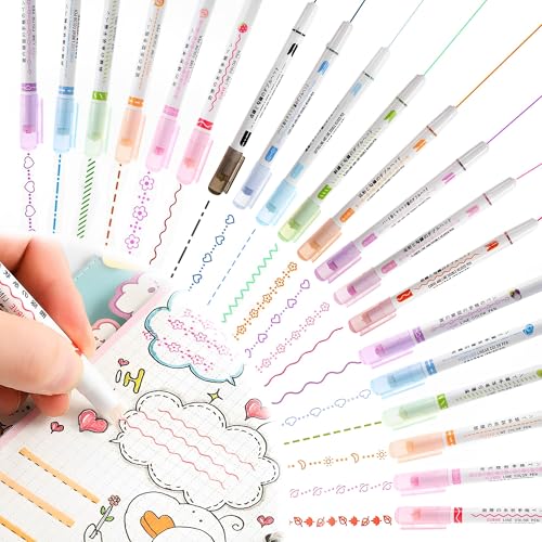 XSQD 20 Stück Bunter Kurven-Highlighter, Mehrere Zeilen Streifen Student Marker Stift, 0.5mm Schnelltrocknende Tinte Tintenkurven Highlighter Stift, Verwendet für Notizen, Geschenkkarten, Zeichnung von XSQD