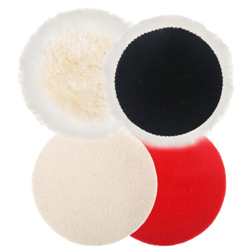 XTDMJ 4 Stück Polieraufsatz Kompatibel, 125mm Polierpads Wolle Polierteller Set, Lammwolle Polierscheiben Polierpads Polierhauben für Exzenterschleifer mit Klett für Auto von XTDMJ