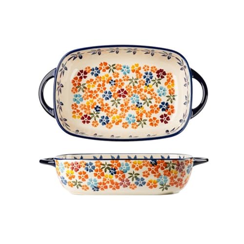 XTJS56QB Lasagneform Griffplatte Keramik Ofenplatte Vintage Geschirr Haushaltssalatplatte Das Hochtemperaturbeständige Auflaufform für Aufläufe(27.6cm) von XTJS56QB