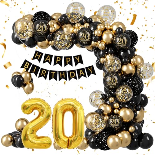 Schwarz-goldenes Dekorationsset zum 20. Geburtstag, Banner zum 20. Geburtstag, Zahl 20, Konfetti-Latex-Luftballons für Geburtstagsparty-Dekorationen Schwarz-goldenes Dekorationsset zum 20. Geburtstag, Banner zum 20. Geburtstag, Zahl 20, Konfetti-Latex-Luftballons für Geburtstagsparty-Dekorationen von XTQFH