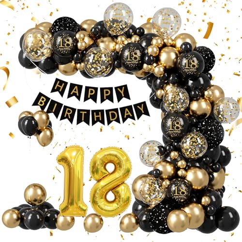 XTQFH Schwarz-goldenes Dekorationsset zum 18. Geburtstag, Banner mit Zahl 18, Konfetti-Latex-Luftballons für Geburtstagsparty-Dekorationen XTQFH Schwarz-goldenes Dekorationsset zum 18. Geburtstag, Banner mit Zahl 18, Konfetti-Latex-Luftballons für Geburtstagsparty-Dekorationen von XTQFH
