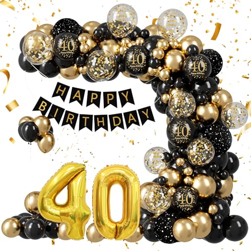 XTQFH Schwarz-goldenes Dekorationsset zum 40. Geburtstag, Banner zum 40. Geburtstag, Zahl 40 Luftballons XTQFH Schwarz-goldenes Dekorationsset zum 40. Geburtstag, Banner zum 40. Geburtstag, Zahl 40 Luftballons von XTQFH