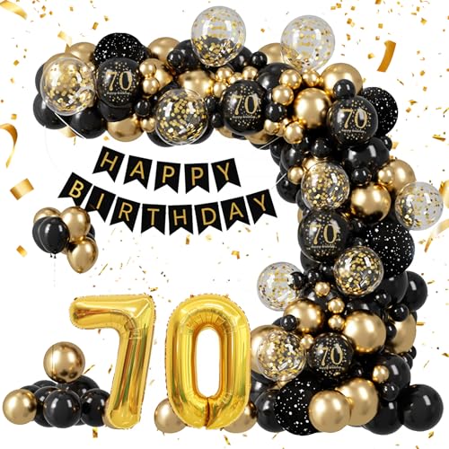 XTQFH Schwarz-goldenes Dekorationsset zum 70. Geburtstag, Banner zum 70. Geburtstag, Zahl 70 Luftballons XTQFH Schwarz-goldenes Dekorationsset zum 70. Geburtstag, Banner zum 70. Geburtstag, Zahl 70 Luftballons von XTQFH