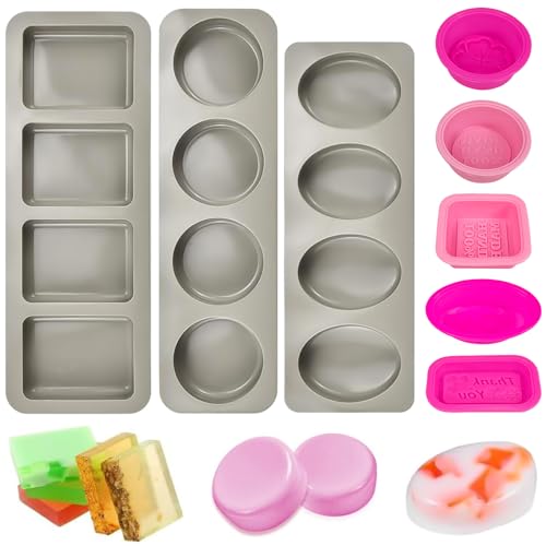 XTUDOU® 8 Stück Seifen Form,Silikonform Seife, Seifenformen Silikon Rechteckig/Oval/Rund, für Hausgemachte Handwerk, Seifenherstellung, Diy Formen, Kuchen, Schokolade von XTUDOU