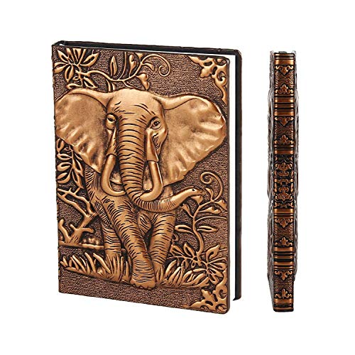 XUAN Vintage Notizbuch A5 Hardcover PU Leder Liniert Tagebuch Reisetagebuch Zum Selberschreiben Notizheft Travel Journal Buch Geburtstaggeschenk für Mädchen Männer Kinder Jungen Erwachsene 3D Elefant von XUAN