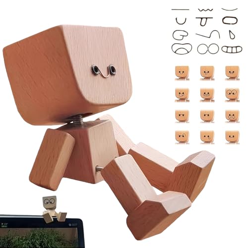 XUANXUANQZ Holzpuppe Mit Wackelnden Füßen, Wackelnde Holzfigur, Charmante Kleine Holzfigur Mit 12 Magnetischen Ausdrücken (1 Set) von XUANXUANQZ