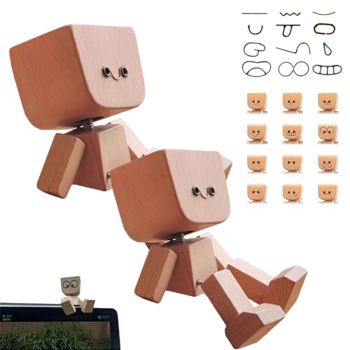 XUANXUANQZ Holzpuppe Mit Wackelnden Füßen, Wackelnde Holzfigur, Charmante Kleine Holzfigur Mit 12 Magnetischen Ausdrücken (2 Sets) von XUANXUANQZ