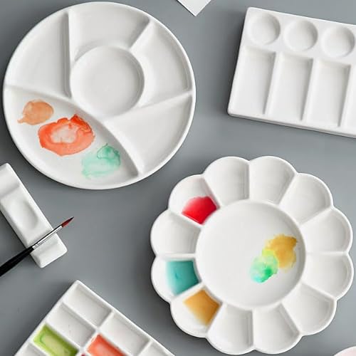 XUBX 2 Stück Porzellan Aquarellfarben Palette, Farbpaletten-Tablett, Farbpalette, Ceramic Artist Paint Palette, Keramik Künstler Aquarell Ölgemälde Palette, Malkästen, Mischen Paletten von XUBX