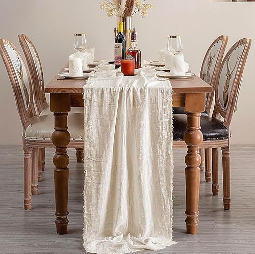 XUBX Rustikaler Gaze-Boho-Tischläufer, Gaze-Tischläufer, 42 x 209cm,Tischdecke Boho Rustic Dekorationen für Urlaub Party Hochzeit Dekor Empfang Braut Dusche. von XUBX
