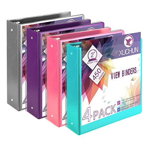 Ringbuch mit 3 Ringen, 5,1 cm, mit 2 Taschen, für 450 Blatt, verschiedene Farben, für Büro, Zuhause, Geschäft, 4 Stück Ringbuch mit 3 Ringen, 5,1 cm, mit 2 Taschen, für 450 Blatt, verschiedene Farben, für Büro, Zuhause, Geschäft, 4 Stück von XUCHUN
