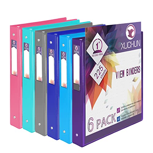 XUCHUN 6 x 2,5 cm runde 3-Ringbücher mit 2 Taschen, für 225 Blatt, verschiedene Farben für Büro, Zuhause, Schule (mehrfarbig) von XUCHUN