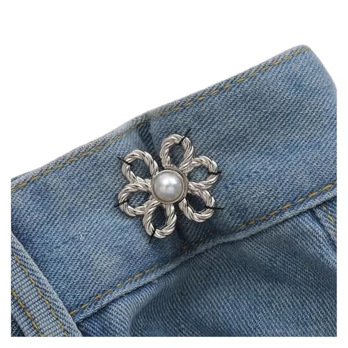 6 Stück Taillenschnallen aus Metall in Blumenform, verstellbar, festziehen, einfache Dekoration, Paarschnallen, Hosengröße ändern sich von groß auf klein(Silver) von XUCZHAI