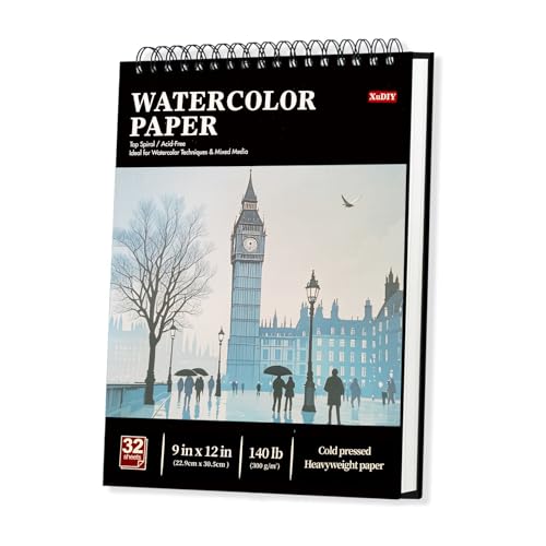 Aquarellpapier Block A4 (9"x12") – 32 Blatt (64 Seiten), 300 g/m² kaltgepresst, Naturweiß – Spiralgebundenes Skizzenbuch für Aquarell, Zeichnen & Mixed Media – Ideal für Anfänger, Künstler & Profis von XUDIY