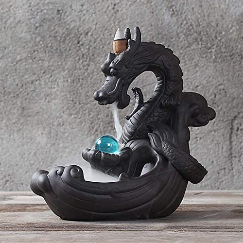 XUDREZ Rückfluss Räuchergefäß Drache, Handgemachte Keramik Drachen Räucherstäbchen Halter mit Glasperle und 20pcs Backflow Räucherkegel Home Decor XUDREZ Rückfluss Räuchergefäß Drache, Handgemachte Keramik Drachen Räucherstäbchen Halter mit Glasperle und 20pcs Backflow Räucherkegel Home Decor von XUDREZ