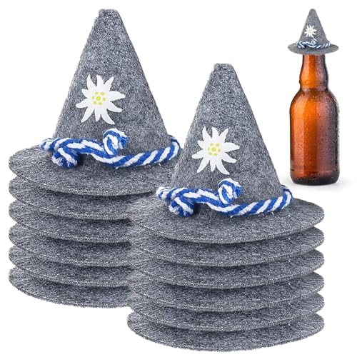 12 Stück Oktoberfest Deko, Oktoberfest Accessoires, Mini Trachtenhut Tischdeko Bayrische Dekoration Bayern Party Streudeko mit Blau-Weiße Kordel 8 x 10cm von XUDUOO