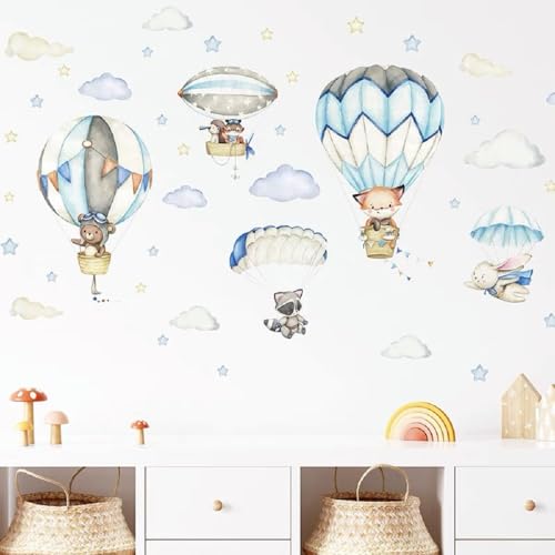 Wandtattoo Kinderzimmer Wandtattoo Cartoon Tiere Heißluftballon Wolken Wandaufkleber Heißluftballon Deko Wandtattoo Babyzimmer Kinderzimmer Tapete für Jungen Mädchen von XUEHOU