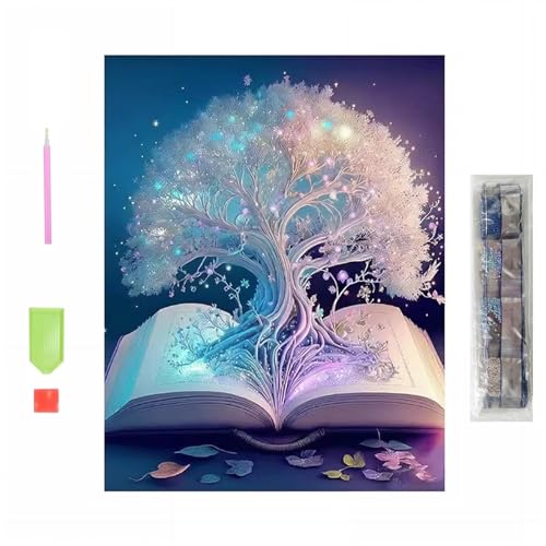 XUEHOU Diamond Painting Baum Set 5D Diamant Malerei Baum Buch Leinwand Diamant Malerei Komplett DIY Strass Kunst Handwerk Stickerei Weiß für Erwachsene Wanddekoration 40 x 30 cm von XUEHOU