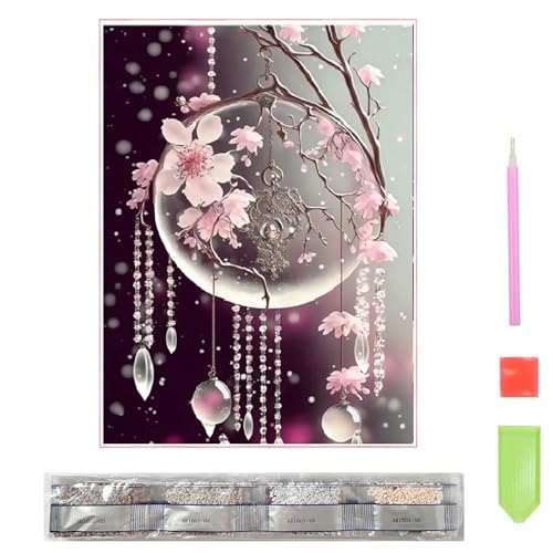 XUEHOU Diamond Painting Erwachsene Traumfänger Komplettes DIY 5D Diamant Malerei Strasssteine Künstlerisches DIY Handwerk Stickerei Rosa Blumenanhänger für Wanddekoration 40 x 30 cm von XUEHOU