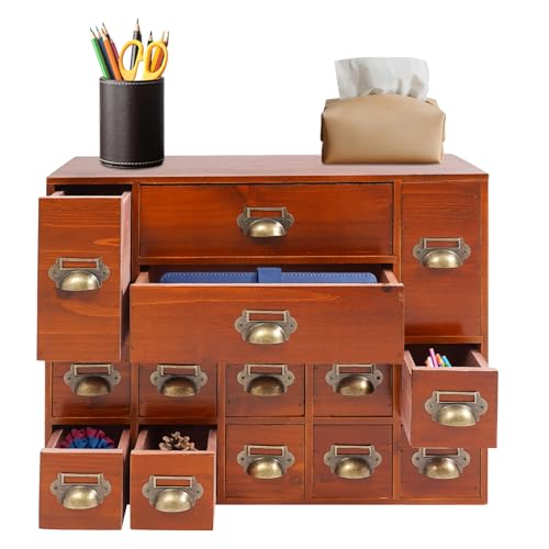 Holz Schreibtisch Organizer, Vintage Kommode mit 14 Schubladen Organizer, Jede Schublade ist belastbar 3kg, für Schlafzimmer, Küche, Büro Holz Schreibtisch Organizer, Vintage Kommode mit 14 Schubladen Organizer, Jede Schublade ist belastbar 3kg, für Schlafzimmer, Küche, Büro von XUEMANSHOP