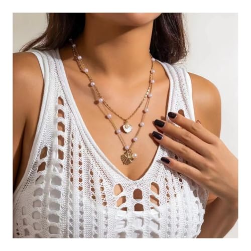 XUEQIZHENG Halsketten für Damen, Blaue Muschel-Kunstperlenkette mit Seestern-Anhänger aus Metall for Damen(White) von XUEQIZHENG