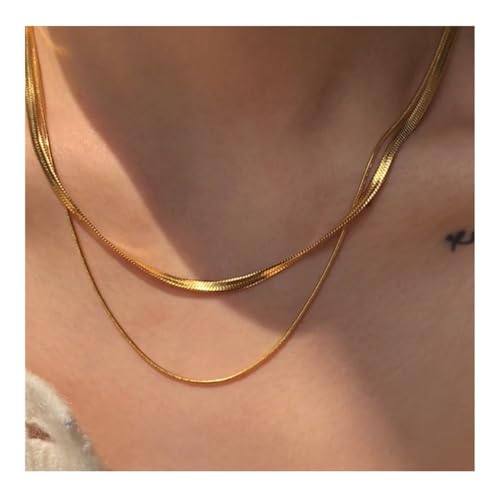 XUEQIZHENG Halsketten für Damen, Doppellagige Schlangenknochenkette for Frauen, minimalistische Schlüsselbeinkette(Gold) von XUEQIZHENG