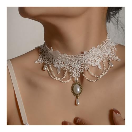 XUEQIZHENG Halsketten für Damen, Elegante Halskette mit weißem Spitzenanhänger, zierlicher mehrlagiger Choker for Frauen XUEQIZHENG Halsketten für Damen, Elegante Halskette mit weißem Spitzenanhänger, zierlicher mehrlagiger Choker for Frauen von XUEQIZHENG