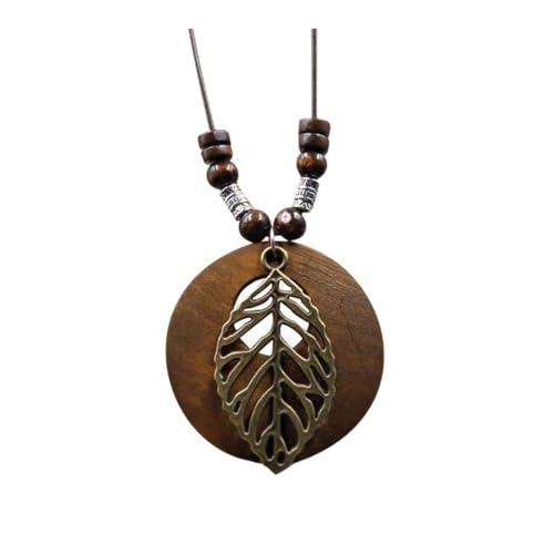 XUEQIZHENG Halsketten für Damen, Ethnische Halskette aus Holz mit Blattmotiv for Damen, Lange Wollkette mit Anhänger aus Legierung XUEQIZHENG Halsketten für Damen, Ethnische Halskette aus Holz mit Blattmotiv for Damen, Lange Wollkette mit Anhänger aus Legierung von XUEQIZHENG
