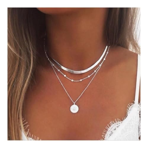 XUEQIZHENG Halsketten für Damen, Mehrlagige Halskette mit Anhänger for Frauen, Geschenke for Frauen(Silver) von XUEQIZHENG