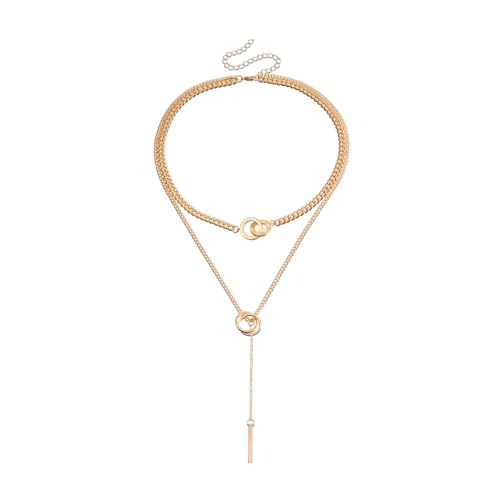 XUEQIZHENG Halsketten für Damen, Trendige Doppel-Creolen-Halskette mit Quastenanhänger, ausgefallene Layering-Halskette, Geschenk for Frauen(Gold) von XUEQIZHENG
