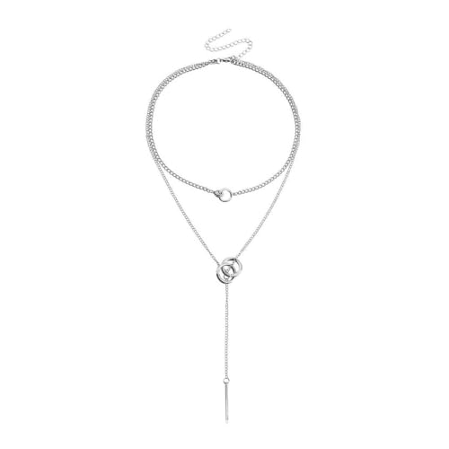 XUEQIZHENG Halsketten für Damen, Trendige Doppel-Creolen-Halskette mit Quastenanhänger, ausgefallene Layering-Halskette, Geschenk for Frauen(Silver) von XUEQIZHENG
