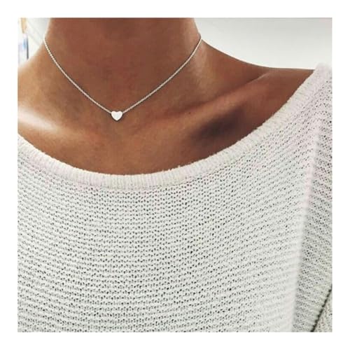 XUEQIZHENG Halsketten für Damen, Zarte Halskette mit Herzanhänger for Frauen, Liebes-Schlüsselbeinkette, Geschenk(Silver) von XUEQIZHENG