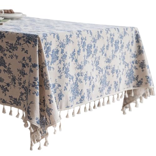Blue Blumen -Tischdecke 55x71 Zoll Baumwollwäsche Blumentuch Stoffstick Schnüre Rechteck Tischdecke Pastoral Vintage für Küche, Essen, Picknick, Tischplatte, Vintage Blue Blumen -Tischdecke 55x71 Zoll Baumwollwäsche Blumentuch Stoffstick Schnüre Rechteck Tischdecke Pastoral Vintage für Küche, Essen, Picknick, Tischplatte, Vintage von XUEYEGONGJI