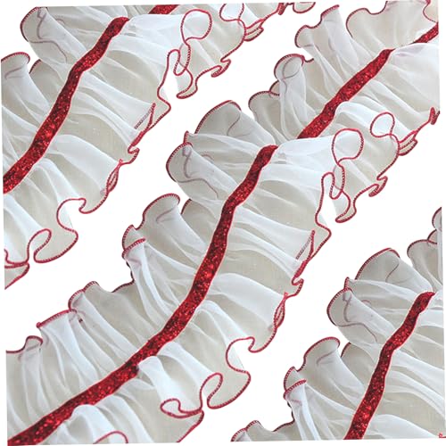 Spitzenband 118-Zoll-Falten-Spitzenverkleidung weiß und rot 4 Zoll breites Trimmen zum Nähen weicher hautfreundlicher Organza für Hochzeitskleid, Unterwäsche, Socken, Tischdecken, Trimmen zum Nähen Spitzenband 118-Zoll-Falten-Spitzenverkleidung weiß und rot 4 Zoll breites Trimmen zum Nähen weicher hautfreundlicher Organza für Hochzeitskleid, Unterwäsche, Socken, Tischdecken, Trimmen zum Nähen von XUEYEGONGJI