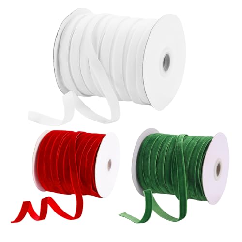 Velvet Ribbon 3 Brötchen 50 Yard DIY Dekorative Feste Farbe Weihnachtsband für Geschenkpackung Bogen machen Weihnachtskranz, Style 1 für Geschenkverpackung von XUEYEGONGJI
