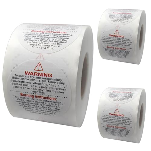 XUEYEGONGJI Candle Warning Labels, 1500pcs/3 Brötchen 1, 5-Zoll-Runde Kerzenwarnaufkleber, Selbstklebende Aufkleber, Sicherheitsetiketten für die Herstellung von DIY-Gläser, Style 1 XUEYEGONGJI Candle Warning Labels, 1500pcs/3 Brötchen 1, 5-Zoll-Runde Kerzenwarnaufkleber, Selbstklebende Aufkleber, Sicherheitsetiketten für die Herstellung von DIY-Gläser, Style 1 von XUEYEGONGJI