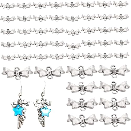 XUEYEGONGJI Schmuckanschlüsse, 50pcs antike Silber -Bogenknoten -Charmanschlüsse, DIY -Schmuckzubehör für Ohrringe Armband Halskette für das Erstellen von XUEYEGONGJI