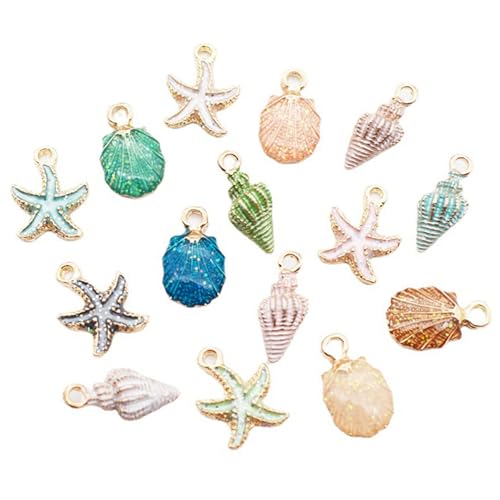 XUEYEGONGJI Schmuckzubehör, 13pcs Ocean Star Fish Conch Muscheldekor mit Legierungsverschluss, Muscheln zum Dekorieren von Halskettenarmband -Ohrring, Muscheln zum Dekorieren von XUEYEGONGJI
