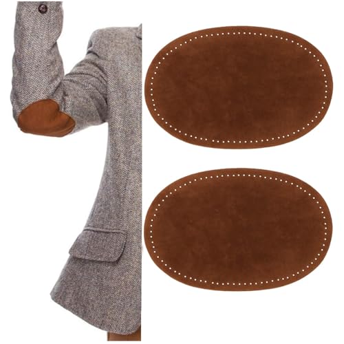 2 x dunkelbraune ovale Ellenbogenknie-Patches, Wildlederstoff für Pullover, Hosen, Reparaturflicken, Bastelbedarf, Nähapplikationen von XUFAC
