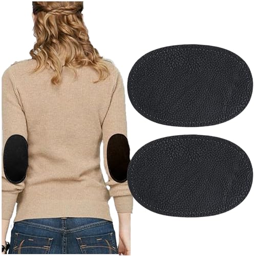 2 x schwarze PU-Leder-Stoffe, oval, Ellenbogen- und Knie-Patches für Pullover, Hosen, Reparaturflicken, Bastelbedarf, Nähapplikationen von XUFAC