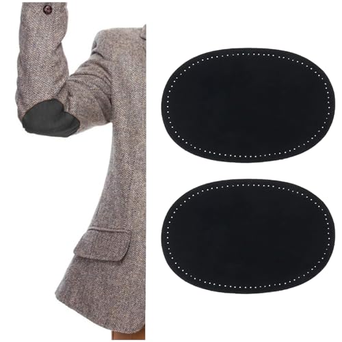 2 x schwarze ovale Ellenbogenknie-Patches aus Veloursleder, für Pullover, Hosen, Reparaturflicken, Bastelbedarf, Nähapplikationen von XUFAC