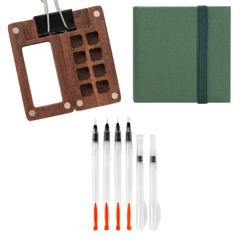 Mini-Aquarellfarben-Set - Tragbares Reiseset mit Holzpalette, Skizzenbuch, Pinseln und Klammern für Künstler und Maler von XUJIAN