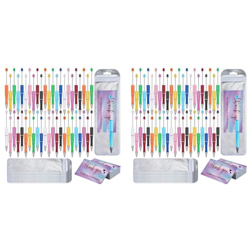 100-Teiliges Perlenstift-Set, Farbige Kugelschreiber mit Perlen Aus Kunststoff, GroßE Folien-Dankeskarten für das BüRo, die Schule von XUJIAN